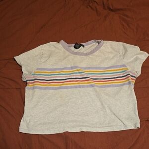 Forever 21 Gray Crop Top with Rainbow Stripes